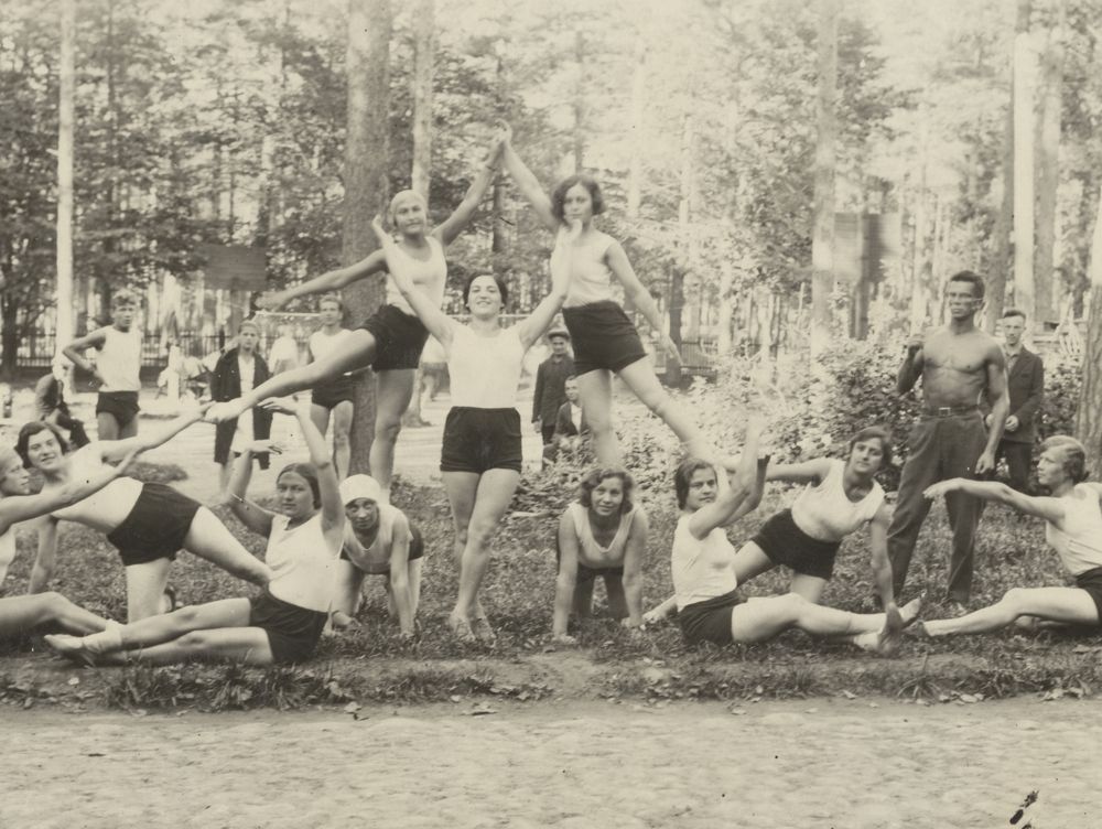 Photograph of female gymnasts posing, 1931
